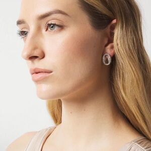 Mariner Link Pavé Stud Silver Hoop Earrings